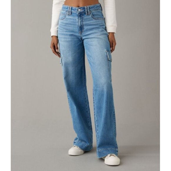 American Eagle baggy wide leg jeans blue size 00 regular - Picture 1 of 16